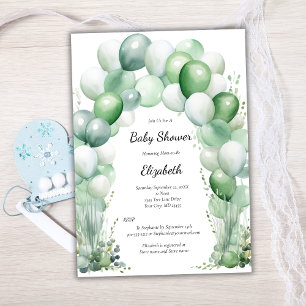 Blauwe Groene Ballonnen Bloemen Baby Boy Baby show Kaart