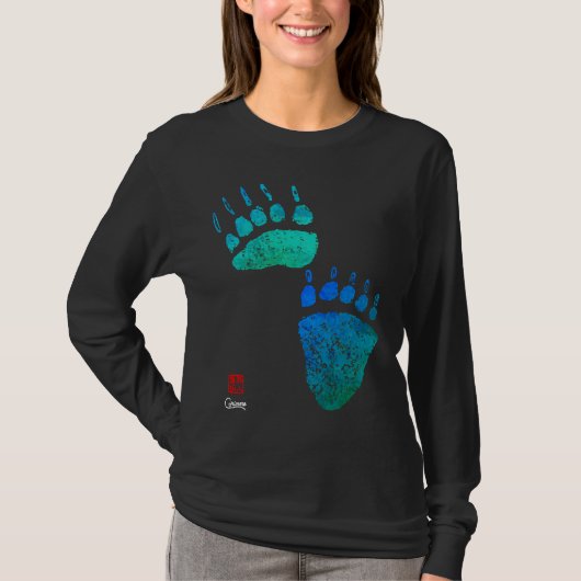 Blauwe groene Beren poten - Lange T-shirt met lang (Voorkant)