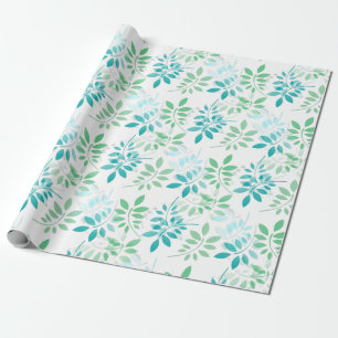 Blauwe groene bladeren cadeaupapier