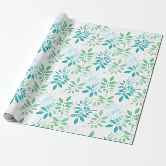 Blauwe groene bladeren cadeaupapier (Uitgerold)