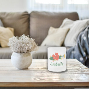 Blauwe groene bladeren gele wildbloemen matglas koffiemok