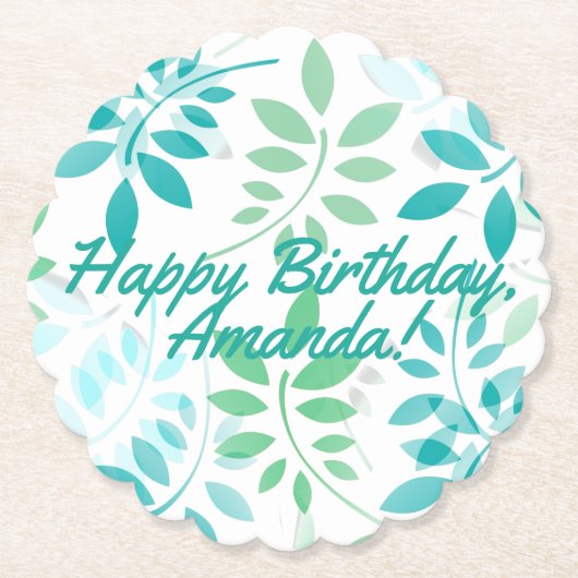 Blauwe groene bladeren kartonnen onderzetters (Voorkant)