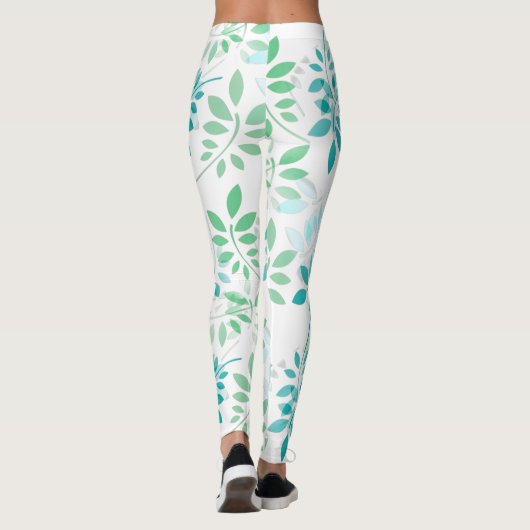 Blauwe groene bladeren leggings (Achterkant)