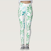 Blauwe groene bladeren leggings (Voorkant)