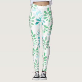 Blauwe groene bladeren leggings