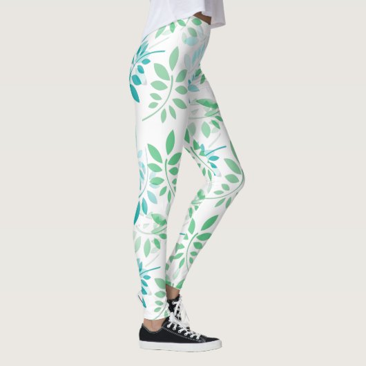 Blauwe groene bladeren leggings (Rechts)