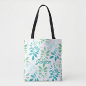 Blauwe groene bladeren tote bag (Voorkant)