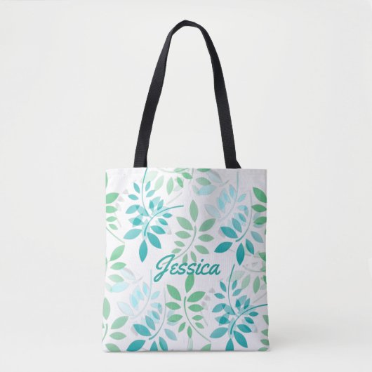 Blauwe groene bladeren tote bag (Voorkant)