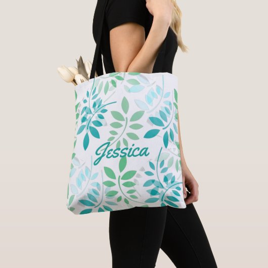 Blauwe groene bladeren tote bag (Dichtbij)