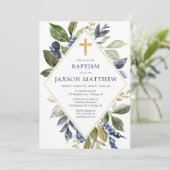 Blauwe groene bladjongen baptisme groen kaart (Staand voorkant)