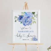 Blauwe groene bloem baby shower welkom bord poster