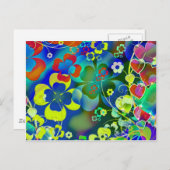 Blauwe groene bloemen briefkaart (Voorkant / Achterkant)