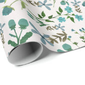 Blauwe groene bloemen Gift for her Waterverf Cadeaupapier (Rol Hoek)