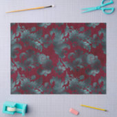 Blauwe groene bloemen op rode wijnontkoppeling tissuepapier (Craft)