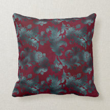 Blauwe groene bloemen op wijn rood