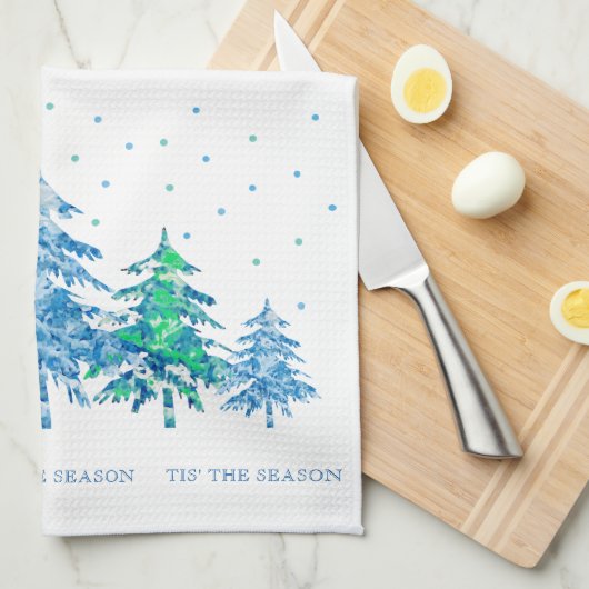 Blauwe groene bomen bos T's is de seizoenkwallen Theedoek (Quarter Fold)
