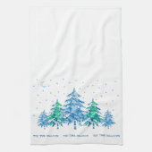 Blauwe groene bomen bos T's is de seizoenkwallen Theedoek (Verticaal)