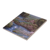 Blauwe groene bomen bossen digitale kunst tegeltje (Zijkant)