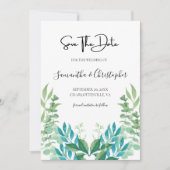 Blauwe groene boon Eucalyptus Leaves Save The Date (Voorkant)