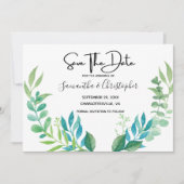 Blauwe groene boon Eucalyptus Leaves Save The Date (Voorkant)
