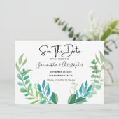 Blauwe groene boon Eucalyptus Leaves Save The Date (Staand voorkant)