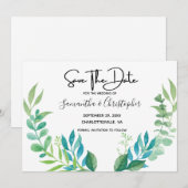 Blauwe groene boon Eucalyptus Leaves Save The Date (Voorkant / Achterkant)