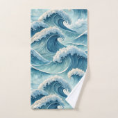 BLAUWE GROENE BOTSENDE OCEAANGOLVEN BAD HANDDOEK (Handdoek)