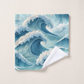 BLAUWE GROENE BOTSENDE OCEAANGOLVEN BAD HANDDOEK (Wasdoekje)
