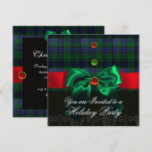 BLAUWE GROENE BOWEN, SCHOTSE TARTAN KERSTPARTY KAART (Voorkant / Achterkant)