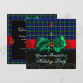 BLAUWE GROENE BOWEN, SCHOTSE TARTAN KERSTPARTY KAART (Voorkant / Achterkant)