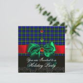 BLAUWE GROENE BOWEN, SCHOTSE TARTAN KERSTPARTY KAART (Staand voorkant)