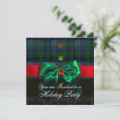 BLAUWE GROENE BOWS, SCHOTSE TARTAN KERSTPARTY KAART (Staand voorkant)