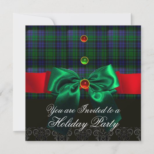 BLAUWE GROENE BOWS, SCHOTSE TARTAN KERSTPARTY KAART (Voorkant)