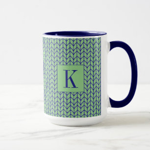 BLAUWE GROENE BREI Hoge Navy Combo Mok + Initiaal