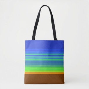 Blauwe groene bruine strepen tote bag