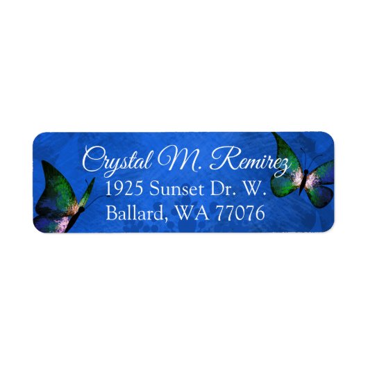 Blauwe, groene Butterfly Return Address Labels (Voorkant)