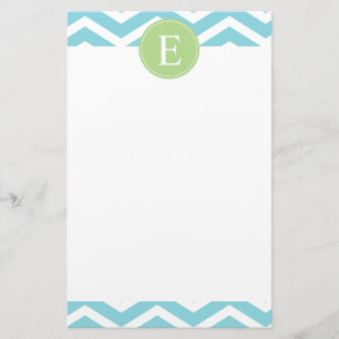 Blauwe groene Chevron Monogram Briefpapier