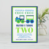 Blauwe Groene Choo Train 2de verjaardag Kaart (Staand voorkant)