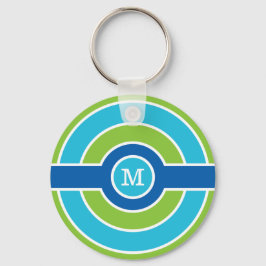Blauwe/groene cirkels aangepaste monogram sleutelk sleutelhanger