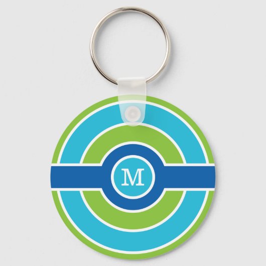 Blauwe/groene cirkels aangepaste monogram sleutelk sleutelhanger (Voorkant)