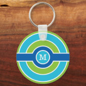 Blauwe/groene cirkels aangepaste monogram sleutelk sleutelhanger (Voorkant)