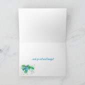 Blauwe groene dansende blaasjes op een verjaardags kaart (Binnen)