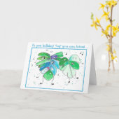 Blauwe groene dansende blaasjes op een verjaardags kaart (Gele Bloem)