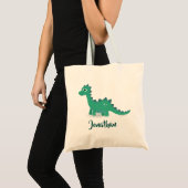 Blauwe groene dinosaurus gepersonaliseerde canvas tote bag (Voorkant (product))