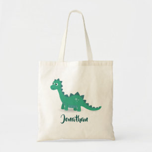 Blauwe groene dinosaurus gepersonaliseerde canvas tote bag