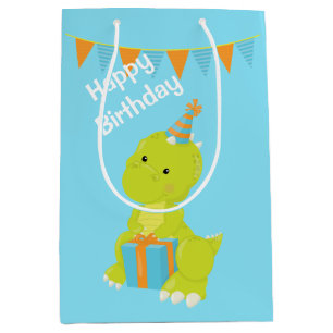 Blauwe groene dinosaurus medium cadeauzakje