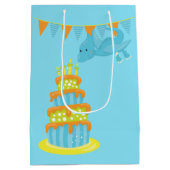 Blauwe groene dinosaurus medium cadeauzakje (Achterkant)