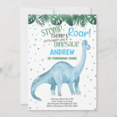 Blauwe Groene Dinosaurus Verjaardag Uitnodigingen (Voorkant)