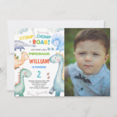 Blauwe Groene Dinosaurus Verjaardag Uitnodigingen  (Voorkant)