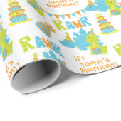 Blauwe groene dinosauruspartij kinderen van afgelo cadeaupapier (Rol Hoek)